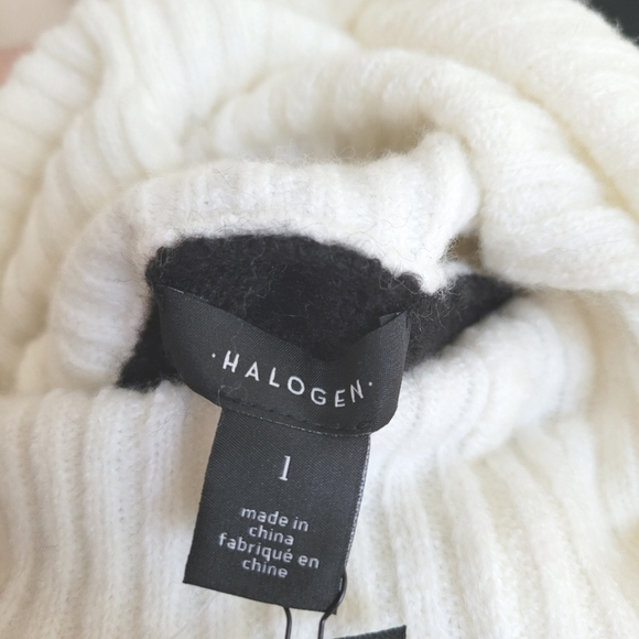 HALOGEN Black & White Turtle Neck Open Shoulder Long Sleeve Sweater Knit - Picture 4 of 6